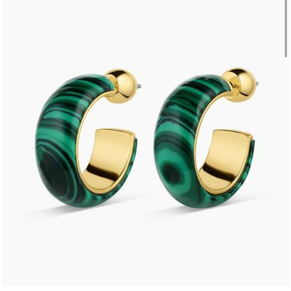 Gorjana Gold & Malachite Marble Paseo Hoops - Picture 1 of 3